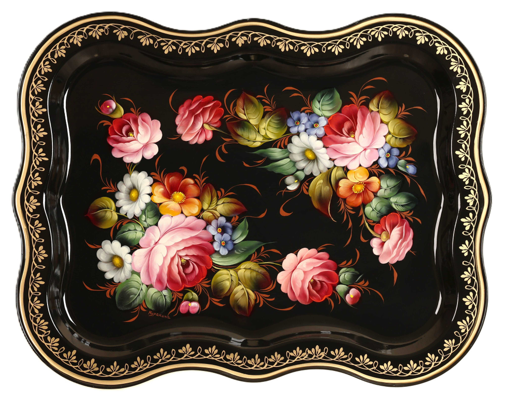 Жостовский поднос декоративный, размер 51х40 см (A25), металлический