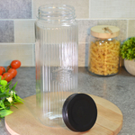 Банка для сыпучих 2л квадратная с рельефом и эмбоссингом "Premium", прозрачный/черный