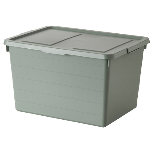 Коробка для хранения с крышкой IKEA SOCKERBIT (СОКЕРБИТ), Серо-зеленый, 38x51x30 см