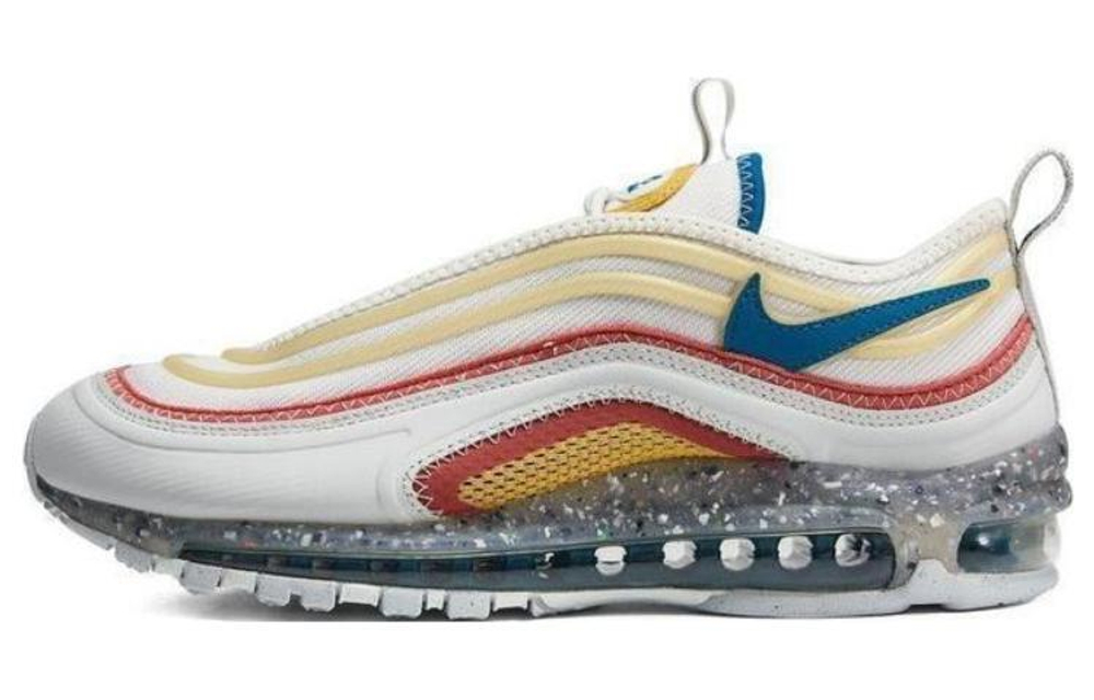 Nike Air Max 97 retro printed lace-up fabric non-slip wear-resistant low-top rubber casual running shoes men's white and blue