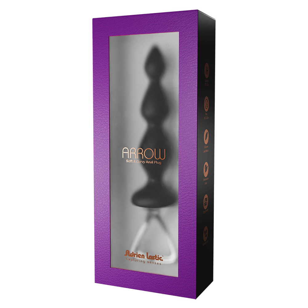 Черная анальная цепочка 20,1см Adrien Lastic Silicone Anal Plug Metal Handle Arrow II Size M