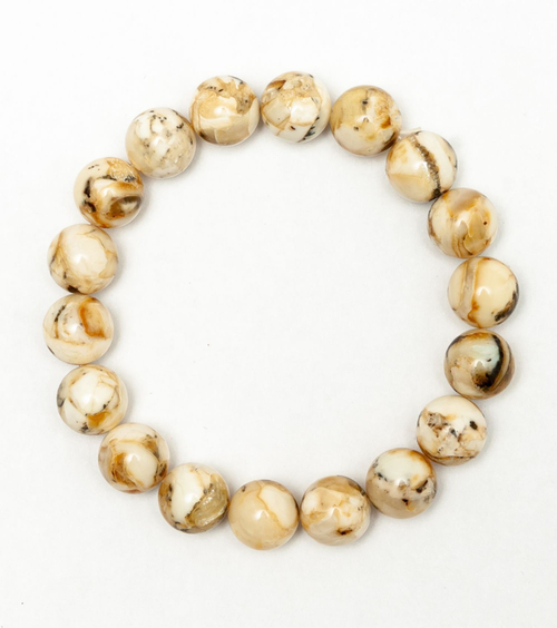 Браслет из белого пейзажного янтаря, бусины 10 мм. Янтарь натуральный калининградский