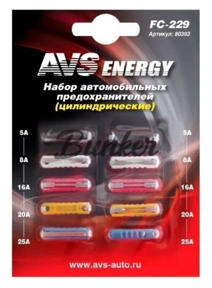 Набор предохранителей AVS FC-229 (цилиндрические)