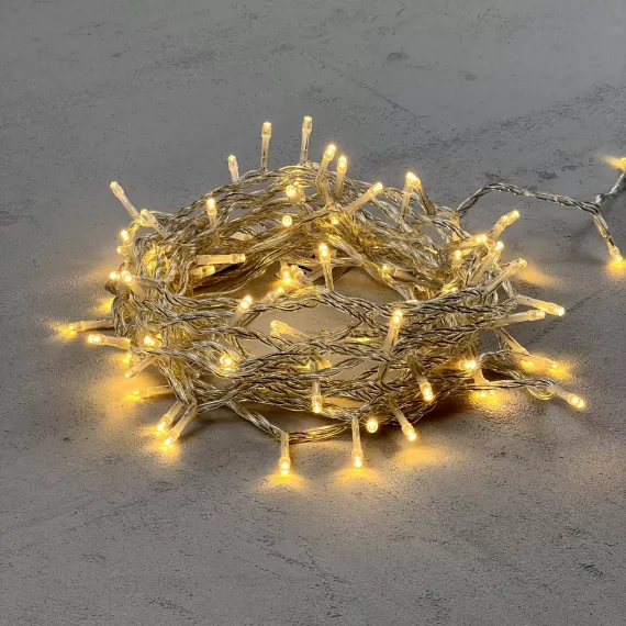 Светодиодная нить 100 теплых белых LED ламп, 10 м., 24В., прозрачный провод ПВХ, LTC (PST100-10-1WW)