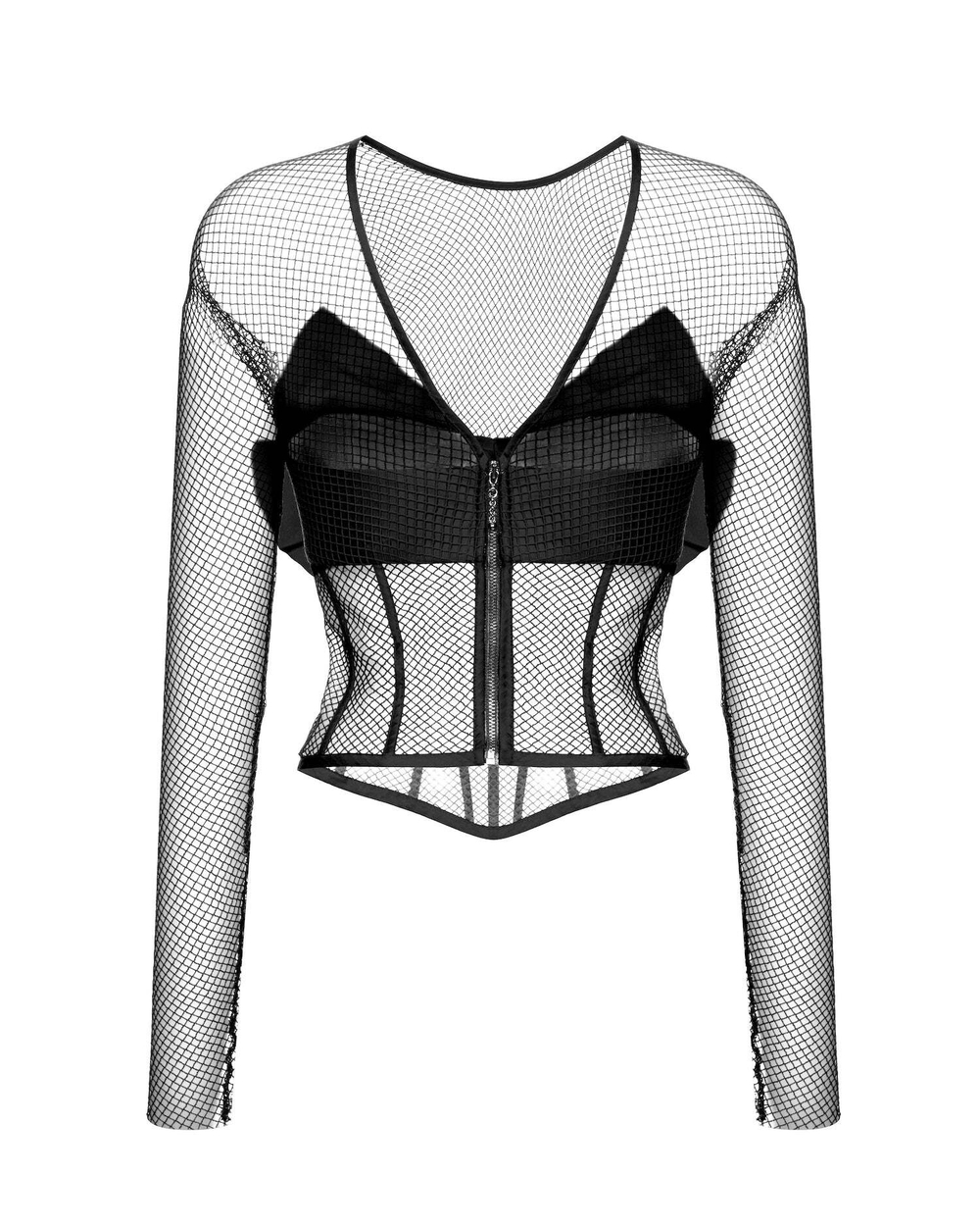 Блуза корсетного типа из шелка и сетки с бантом