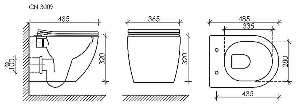 Унитаз подвесной Ceramica Nova Forma CN3009_1001B_1000 безободковый, с крышкой микролифт, с инсталляцией и черной матовой кнопкой