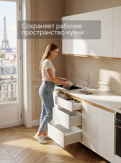 Кухонный модуль напольный 60х60х85, Валенсия, с 3-мя ящиками со столешницей, с дубовыми панелями, на ножках / белый, массив дуба, Dipriz