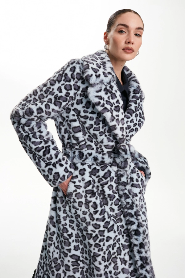 Шуба леопард голубая