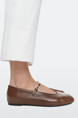 Massimo Dutti Балетки из мягкой кожи, коричневый