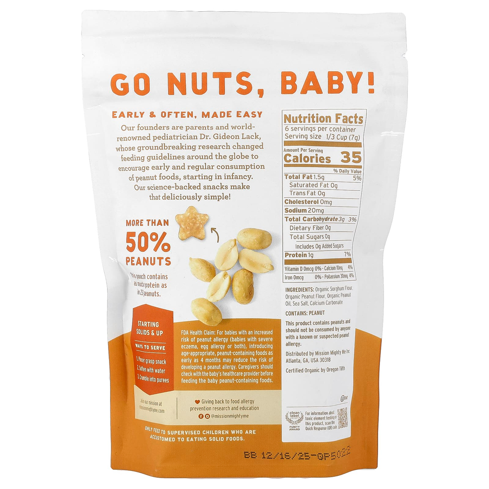 Mission MightyMe, Nutty Puffs, органическая арахисовая паста, 42 г (1,5 унции)