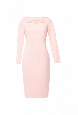 Платье футляр розовое с фигурным вырезом горловины 18-03-19FW