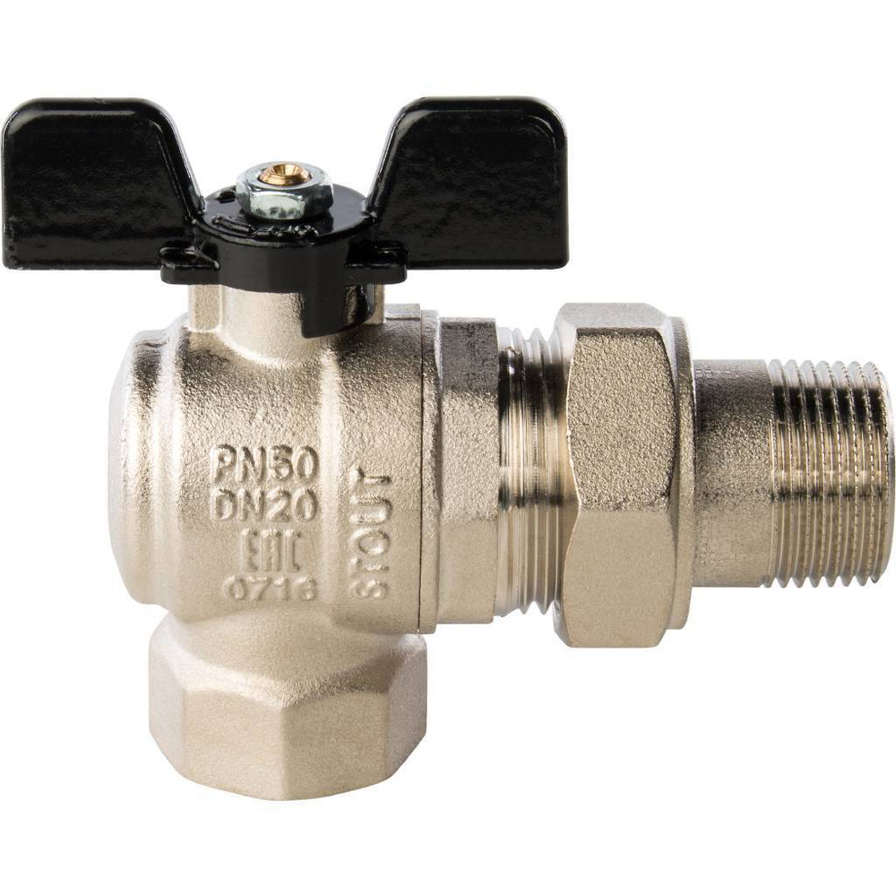Кран шаровой угловой с американкой полнопроходной 20