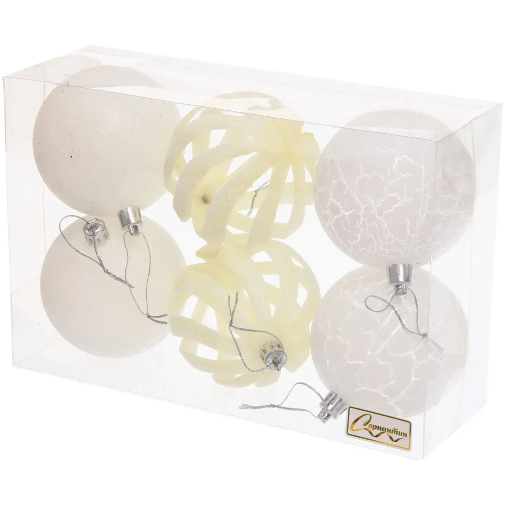 Новогодние шары 6 см (набор 6 шт) «Снежное сияние», Белый