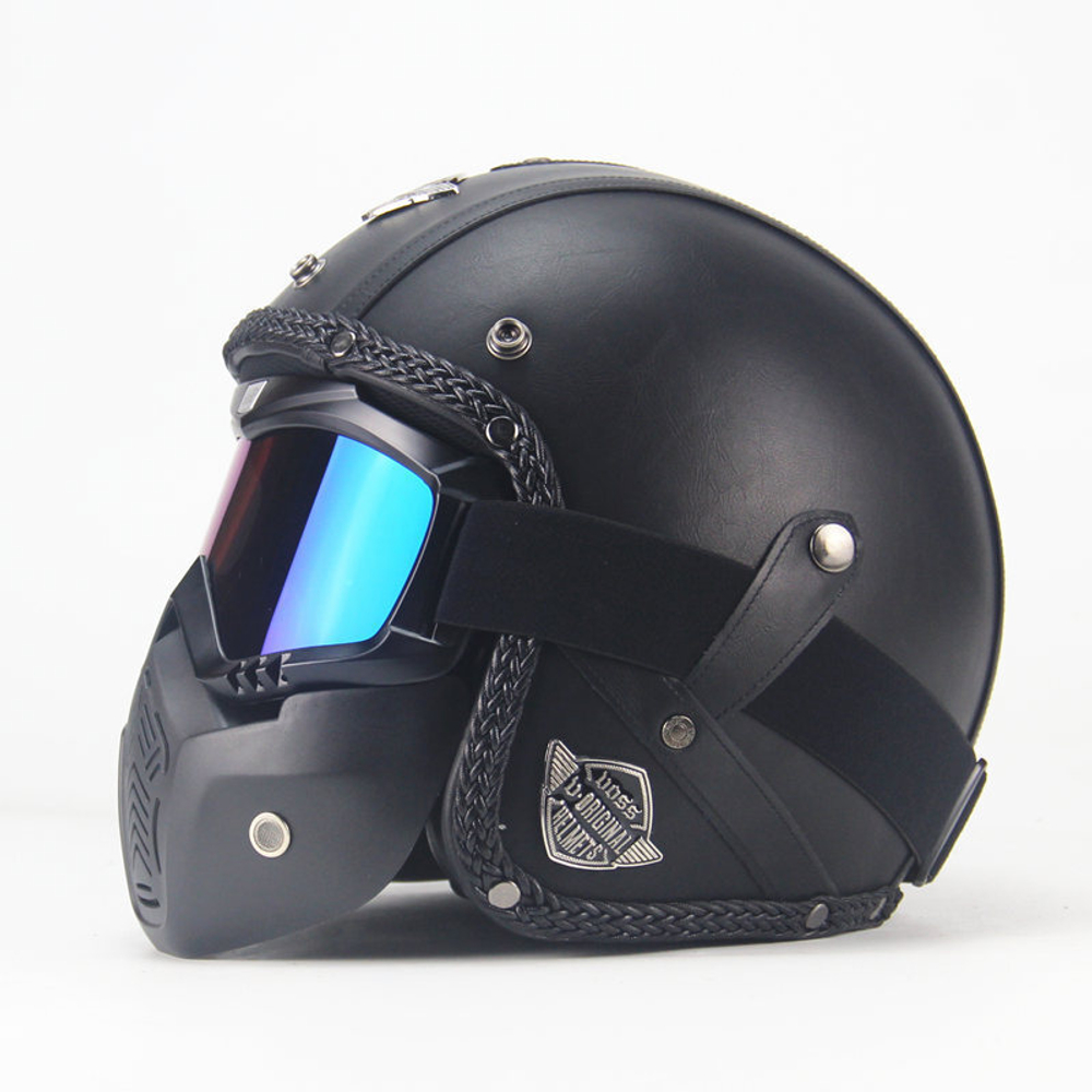шлем AHP (VOSS) кожа чёрный гладкий + маска XL открытый