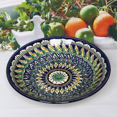 Ляган глубокий 34см синий Риштанская Керамика