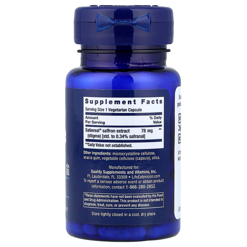 Life Extension, оптимизированный шафран, 60 вегетарианских капсул (78 мг в 1 капсуле)