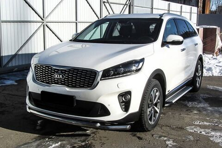 Защита переднего бампера (нержавейка) Kia Sorento Prime (2017-2020) d57+d42