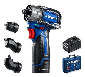 ЗУБР КОМБИ, 12 В, 45 Н·м, 1 АКБ тип Т7 (2 А·ч), дрель-шуруповерт, кейс, Профессионал (DB-125-21)