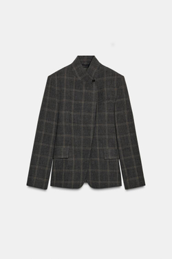 ZARA БЛЕЙЗЕР В КЛЕТКУ — ZW COLLECTION LIMITED EDITION, СЕРЫЙ МЕЛАНЖ