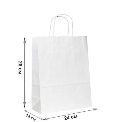 240*140*280 мм Бумажный пакет БЕЛЫЙ с кручеными ручками 300шт/кор.