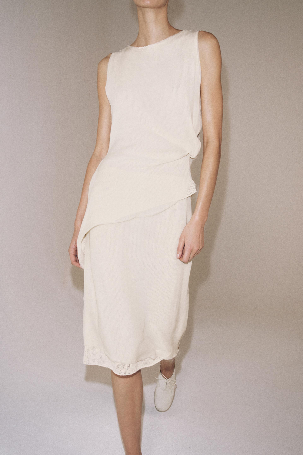 ZARA ЮБКА МИДИ С ЭФФЕКТОМ ДВОЙНОЙ ТКАНИ, ЭКРЮ