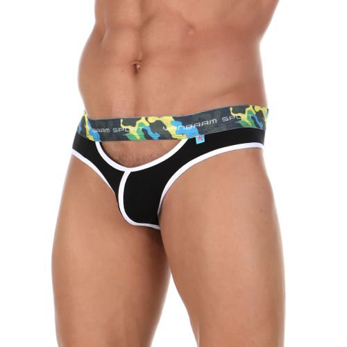 Мужские трусы слипы черные с вырезами Van Baam