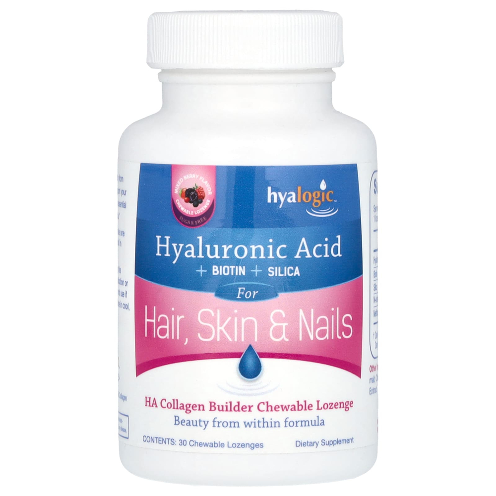 Hyalogic, гиалуроновая кислота, биотин и диоксид кремния, ягодное ассорти, 30 жевательных леденцов