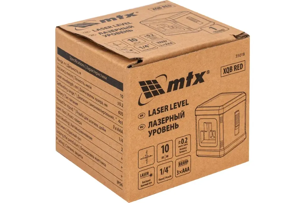 Лазерный уровень XQB RED Basic SET, 10 м, красный луч, батарейки, резьба 1/4" MTX, 35018