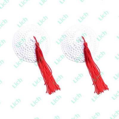 Круглые белые пэстисы с блестками и контрастными кисточками