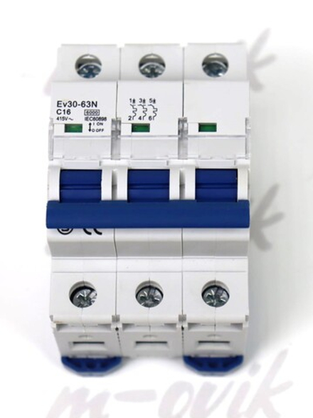 Зап.часть ZOTA Авт.выключатель Ev30-63N 3P 6kA 16A C ОЕМ для котлов Lux, Smart, Solid, MK