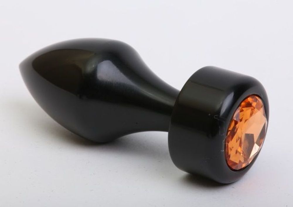 Чёрная анальная пробка с широким основанием и жёлтым кристаллом - 7,8 см. (Цвет: желтый)