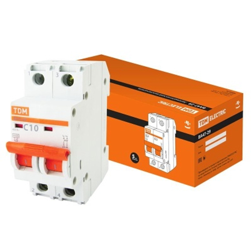 Автоматический выключатель ВА47-29 2Р 10А 4,5кА х-ка С TDM
