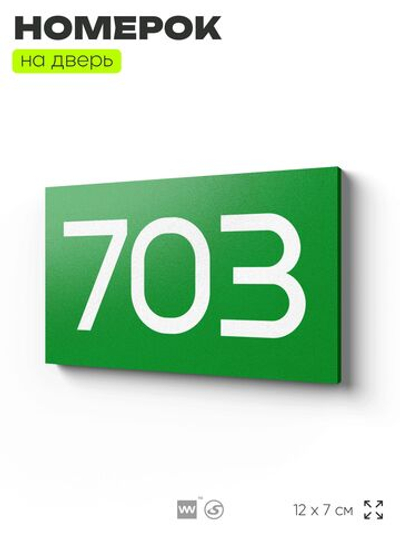 Номер на дверь 703, табличка на дверь для офиса, квартиры, кабинета, аудитории, склада, зеленая 120х70 мм, Айдентика Технолоджи