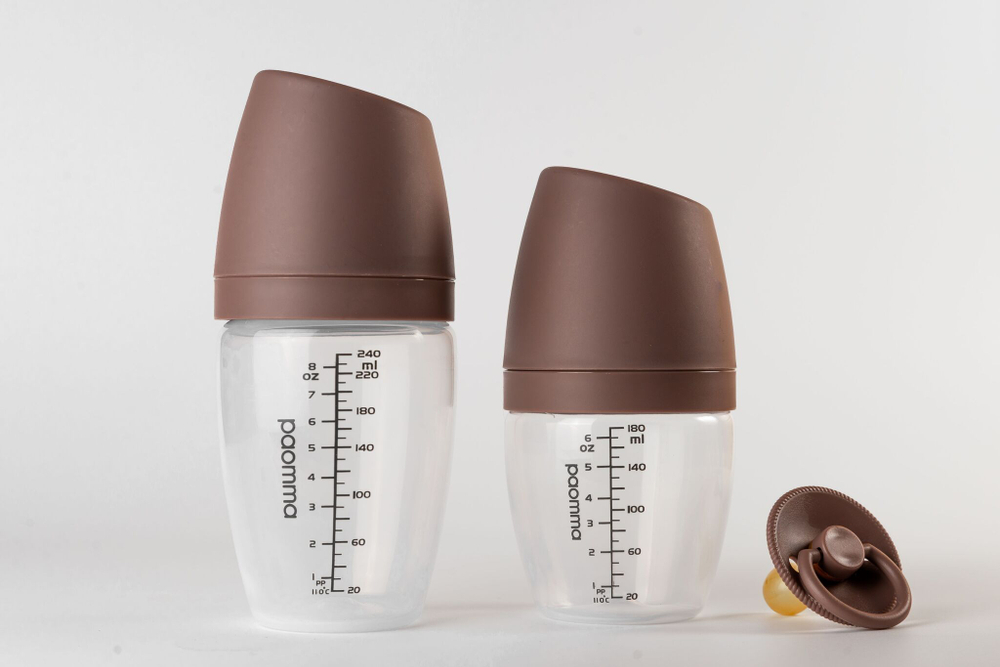 Детская бутылочка Paomma для кормления новорожденных антиколиковая с соской mum effect 0+ 240 мл Taupe