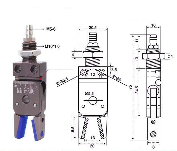 Mini-ehg rubber pad type (clamping range: 0-11mm) comes with detection sensor line
