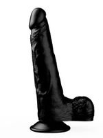 Фаллоимитатор с мошонкой на присоске чёрного цвета - 16,5 см. (Цвет: черный)