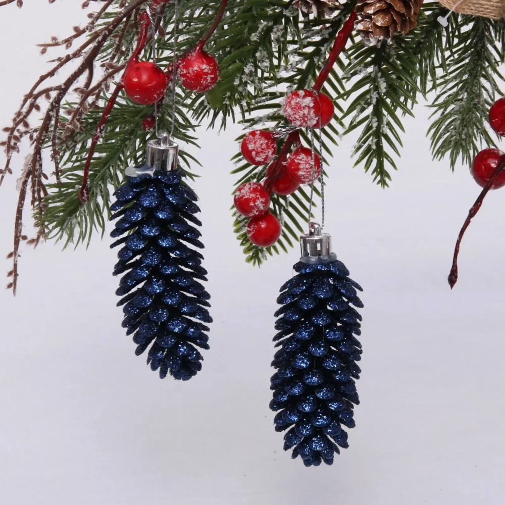 Ёлочные игрушки «Таинственное очарование» Шишки блестящие 9 см (набор 2 шт), сапфир