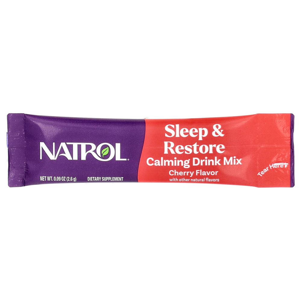 Natrol, Sleep & Restore, успокаивающая смесь для напитков, без мелатонина, вишня, 10 пакетиков по 2,6 г (0,09 унции)