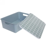 Корзина для мелочей «Тартан» с крышкой синяя 33,5х23х11см