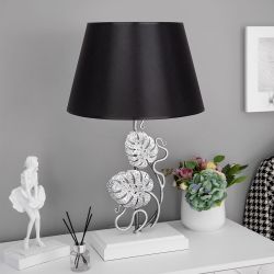 Настольная лампа Monstera Deliciosa (Монстера) Айс Античное серебро с абажуром Сити Черный