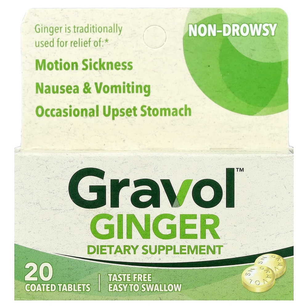 Gravol, имбирь, 20 таблеток, покрытых оболочкой