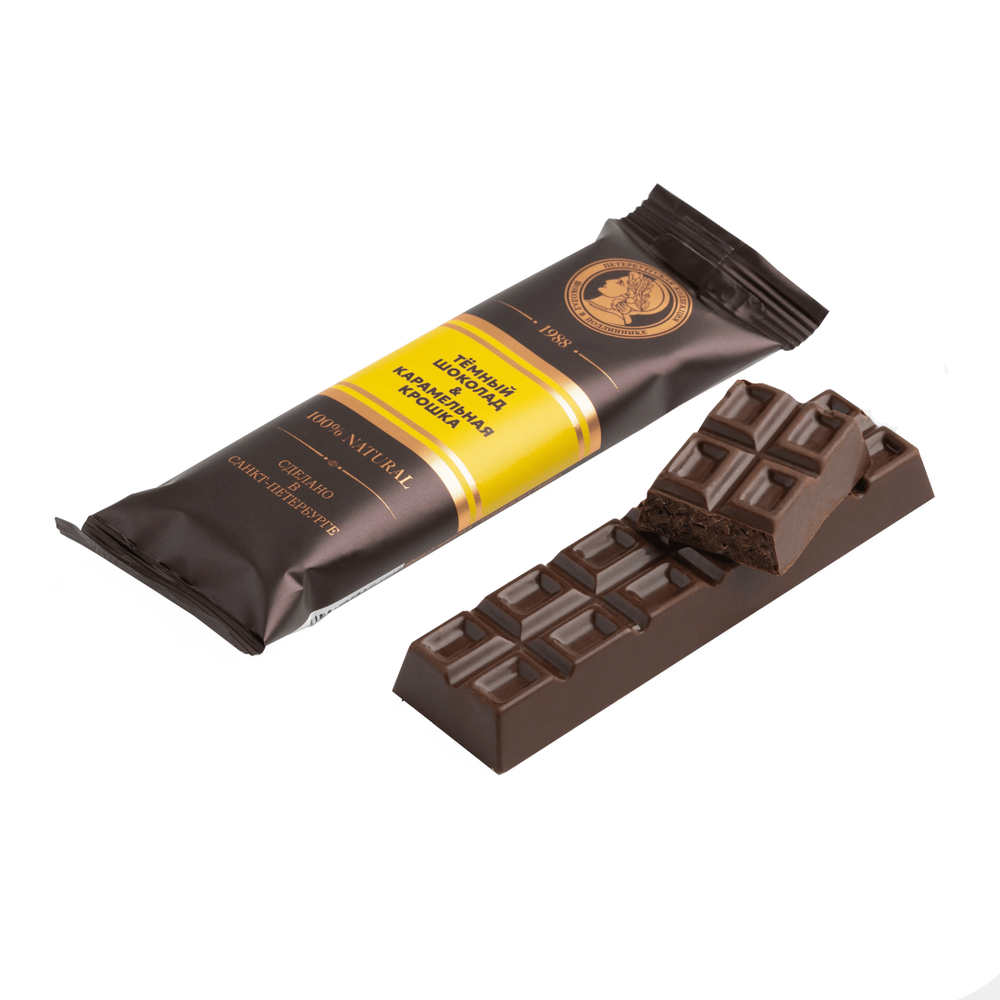 45 гр Шоколадный батончик Темный шоколад Карамельная крошка - Петербургская Коллекция