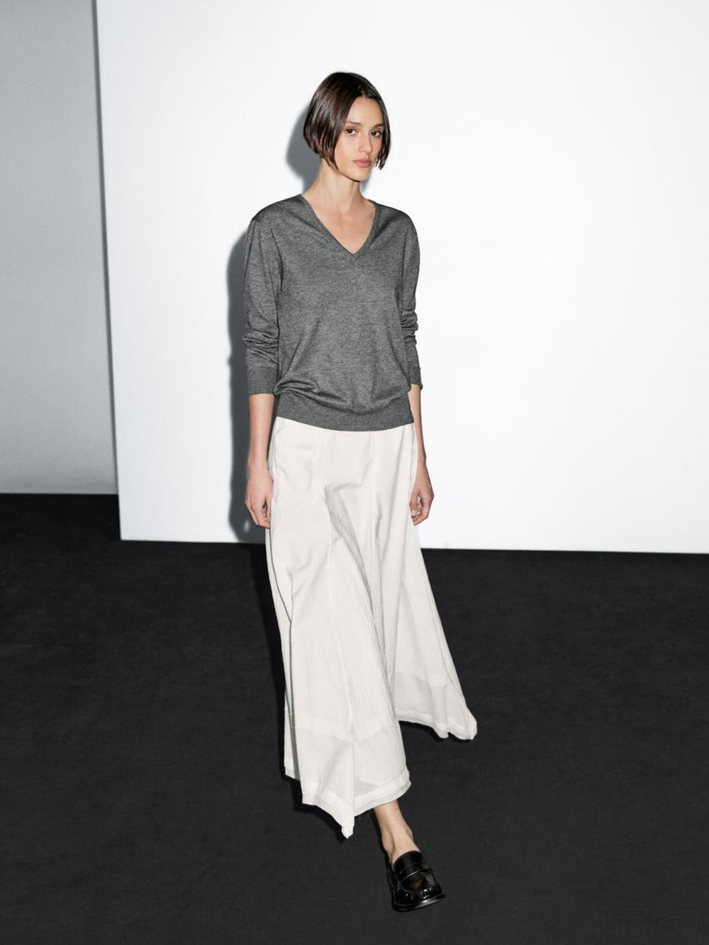 Massimo Dutti Свитер из смесовой шерсти с V-образным вырезом, серый