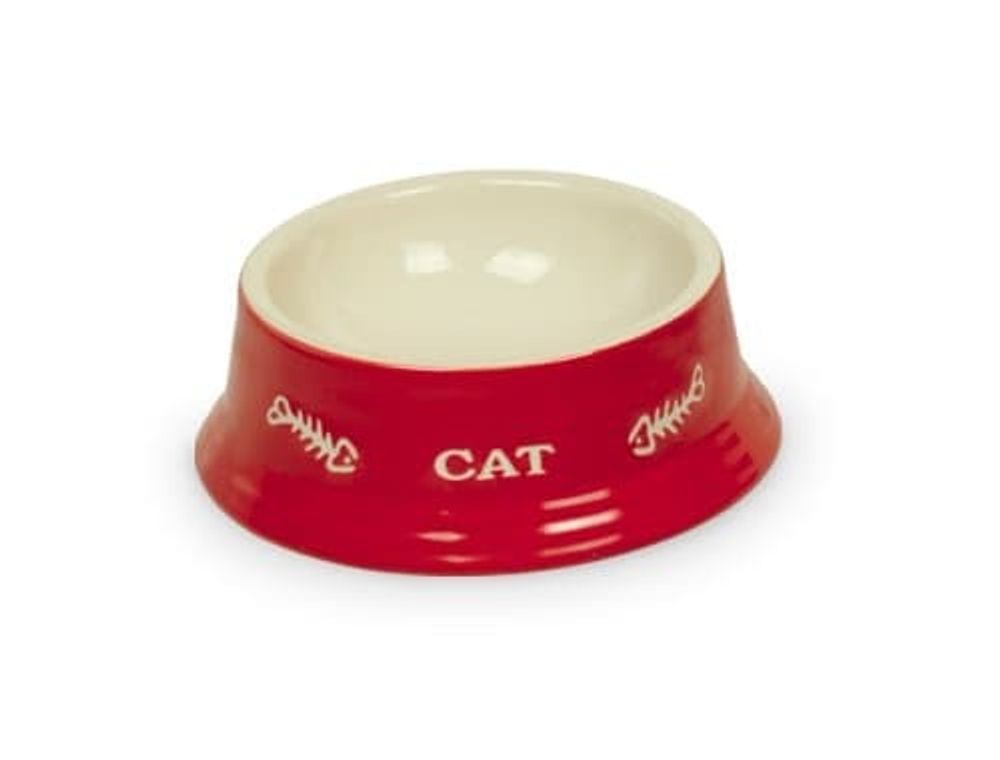 Миска 14x4,8см керамика красная с рисунком CAT