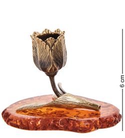 Народные промыслы AM-2949 Подсвечник «Тюльпан» (латунь, янтарь)