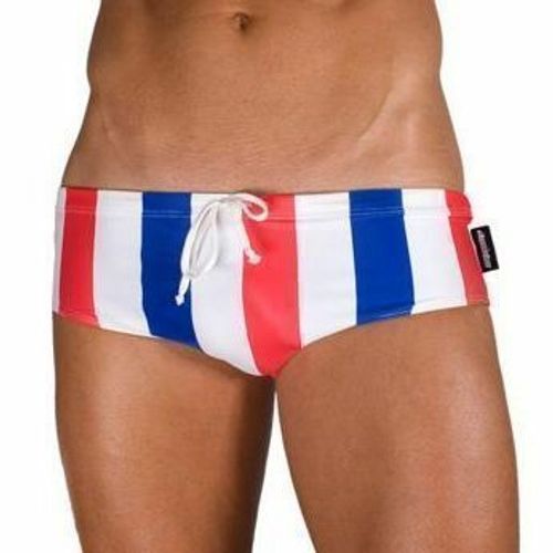 Мужские плавки белые в сине-красную полоску AussieBum Low Rider Rwb White