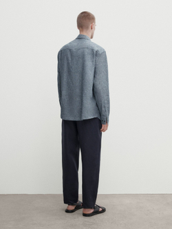 Massimo Dutti Джинсовая рубашка свободного кроя изо льна и хлопка, темно-синий