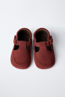 ZARA КОЖАНЫЕ ТУФЛИ T-ОБРАЗНОЙ ФОРМЫ, РОЗОВЫЙ