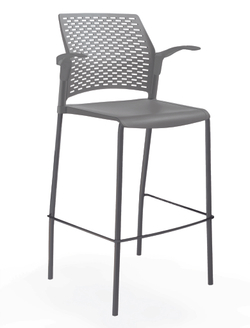 стул Rewind барный, каркас черный, пластик серый, с открытыми подлокотниками, без обивки