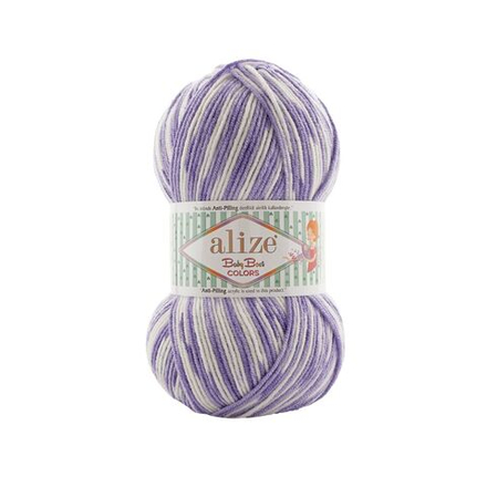 Беби бест колор (Baby best color) пряжа Alize 10% бамбук 90%акрил 5х100г/240м 8042 белый-сиреневый